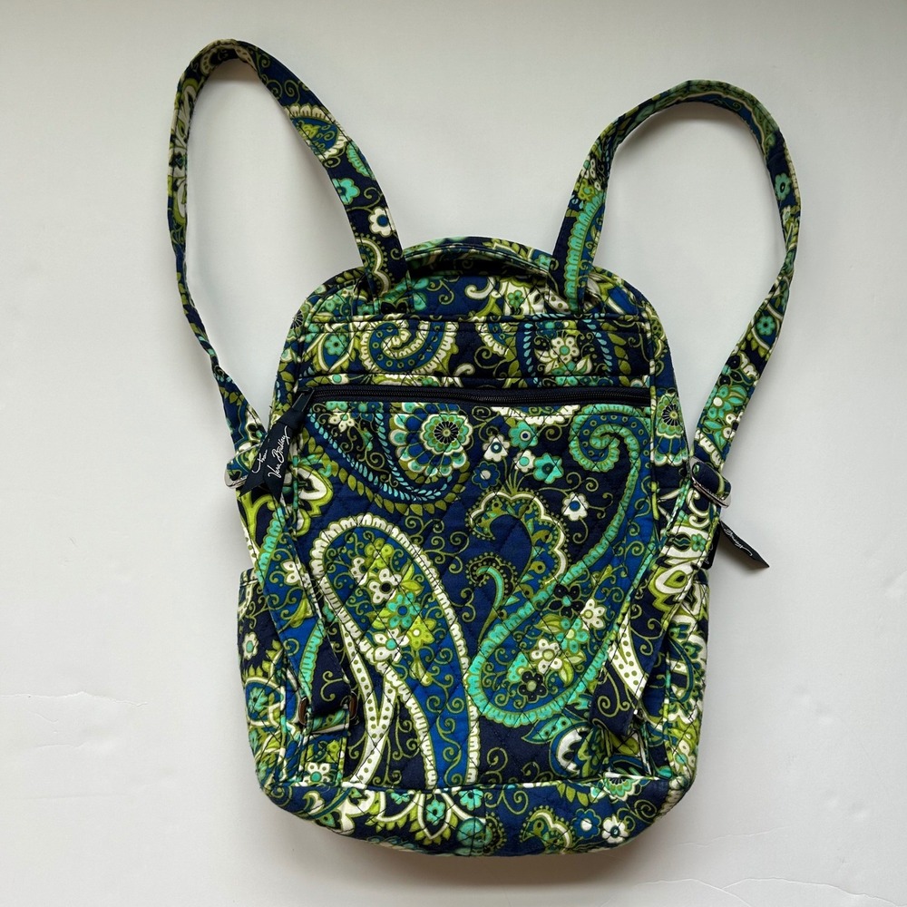 Vera Bradley Go Wild Paisley Quilted Cotton Mini Backpack Blue Green Floral - Picture 2 of 11